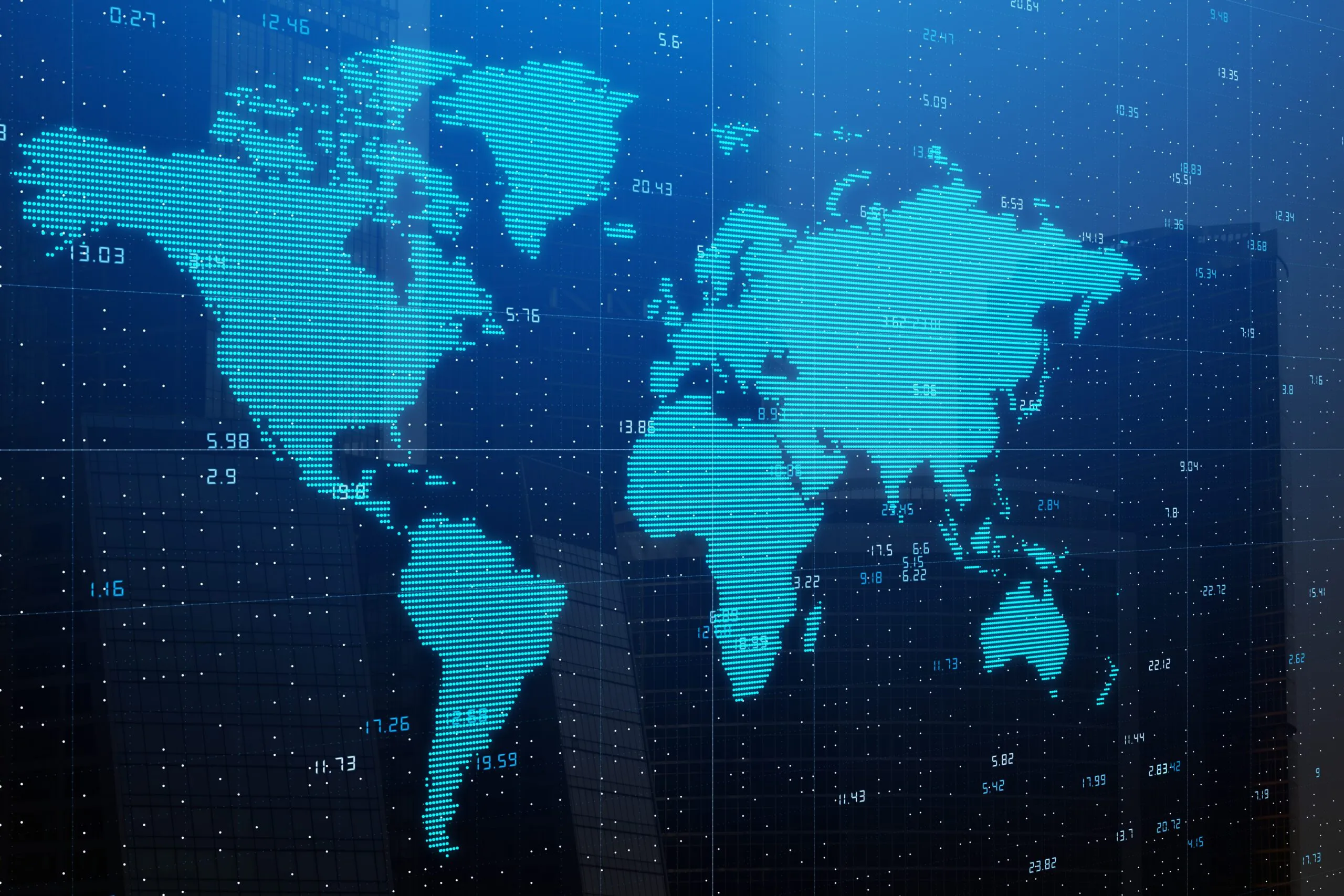 Mapa digital global que representa medición y datos industriales