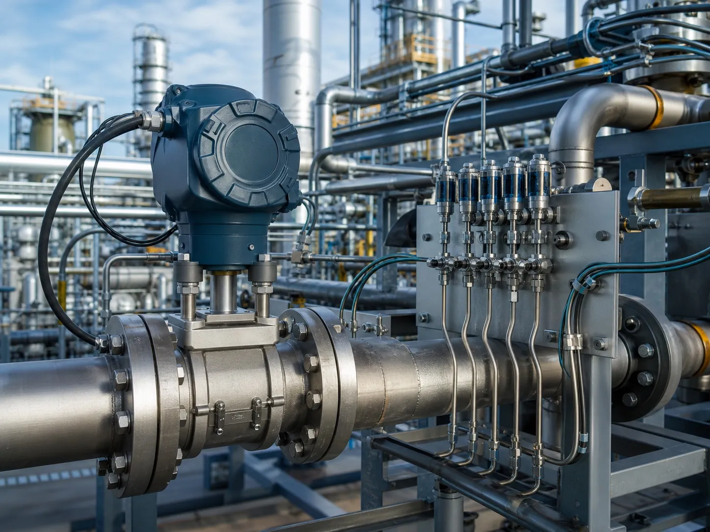 Medidor ultrasónico conectado a líneas de gas de composición variable